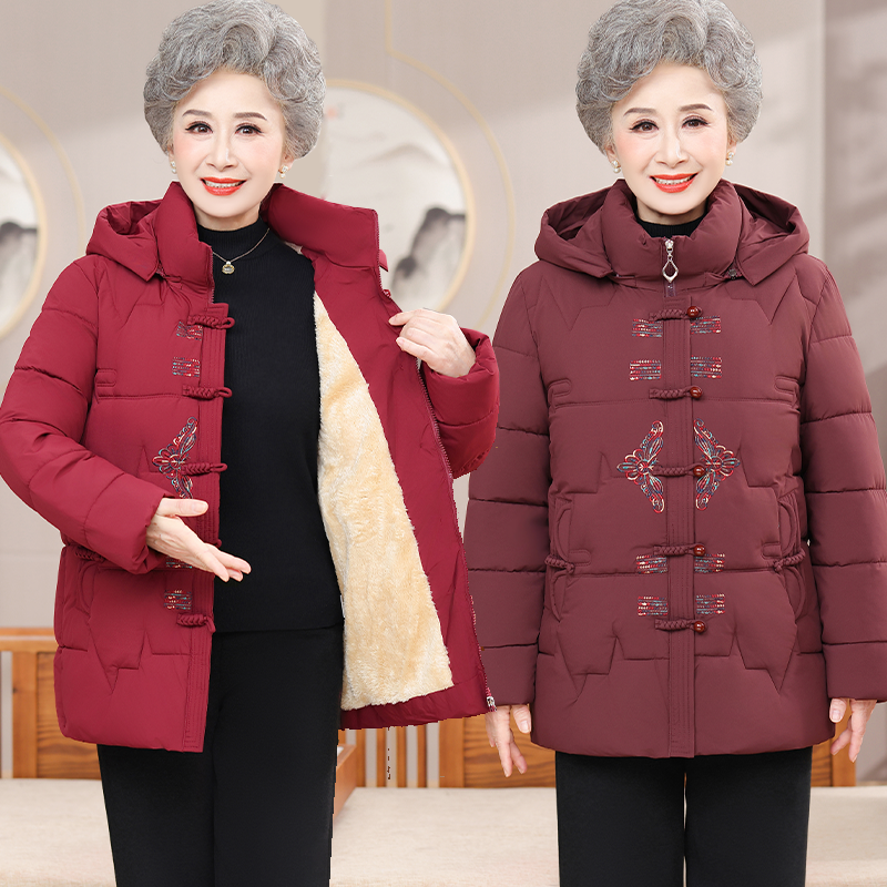 中老年人妈妈冬装连帽中国风新款奶奶外套冬季加厚小个子棉衣棉袄