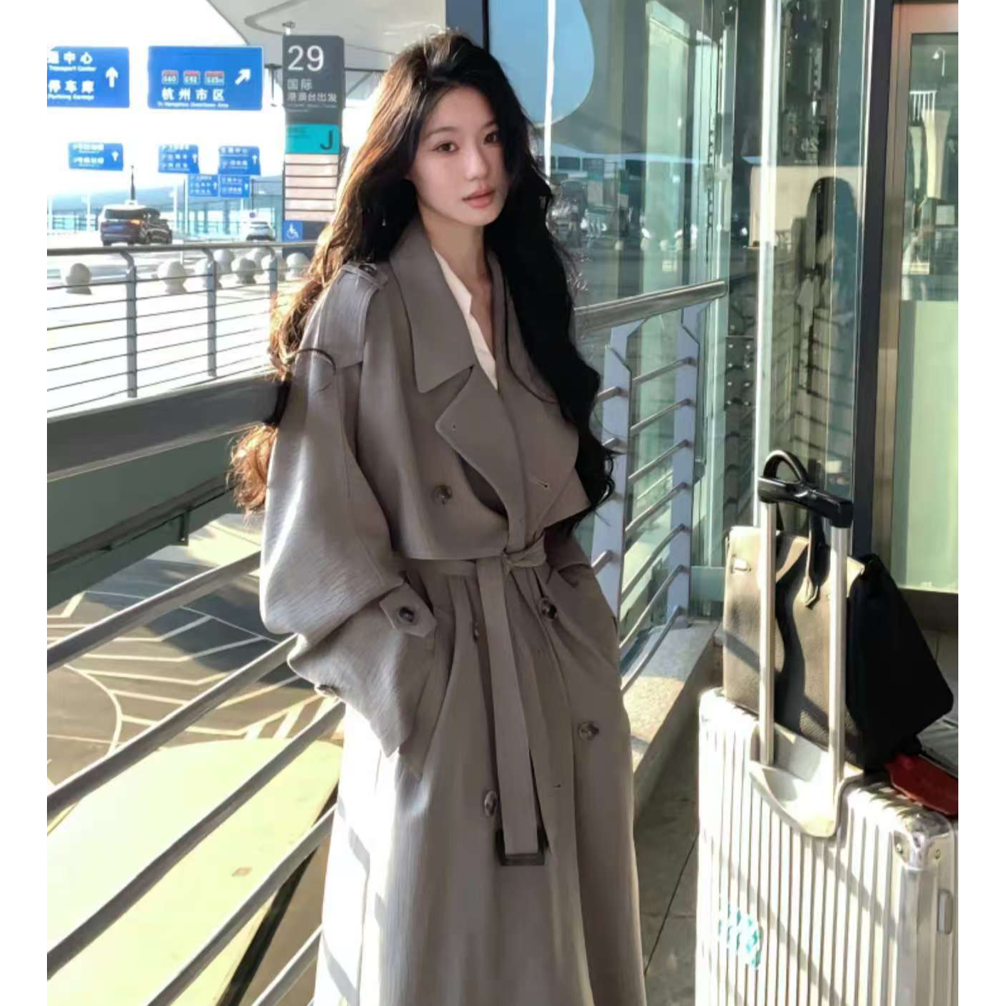 【简创定制】英伦感中长款高端气质复古双排扣风衣外套 PI2105196