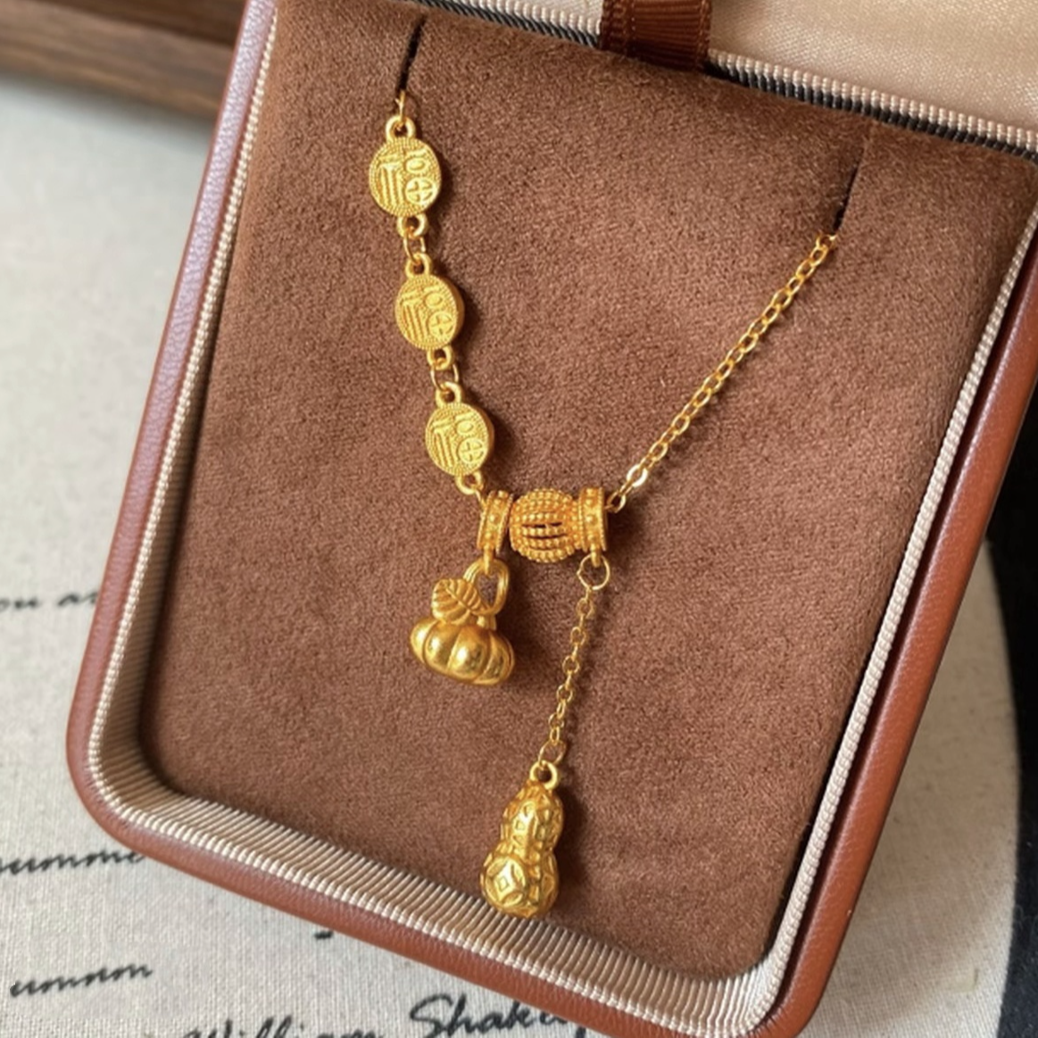 铜合金项链 柿柿如意好事花生项链女禄连连柿子花生流苏毛衣链