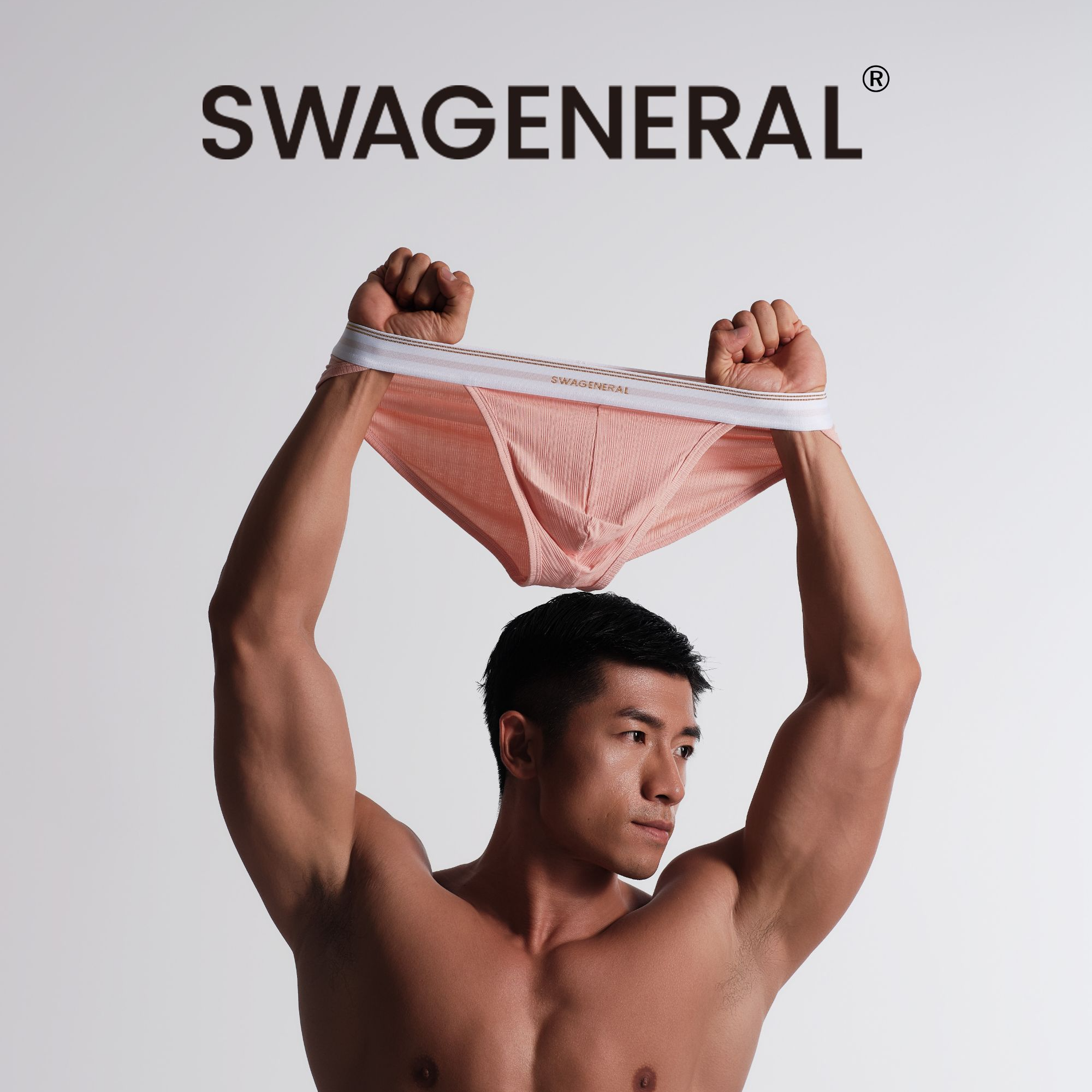 SWAGENERAL2-3条装60支兰精莫代尔淡粉色罗纹高叉性感男士三角裤