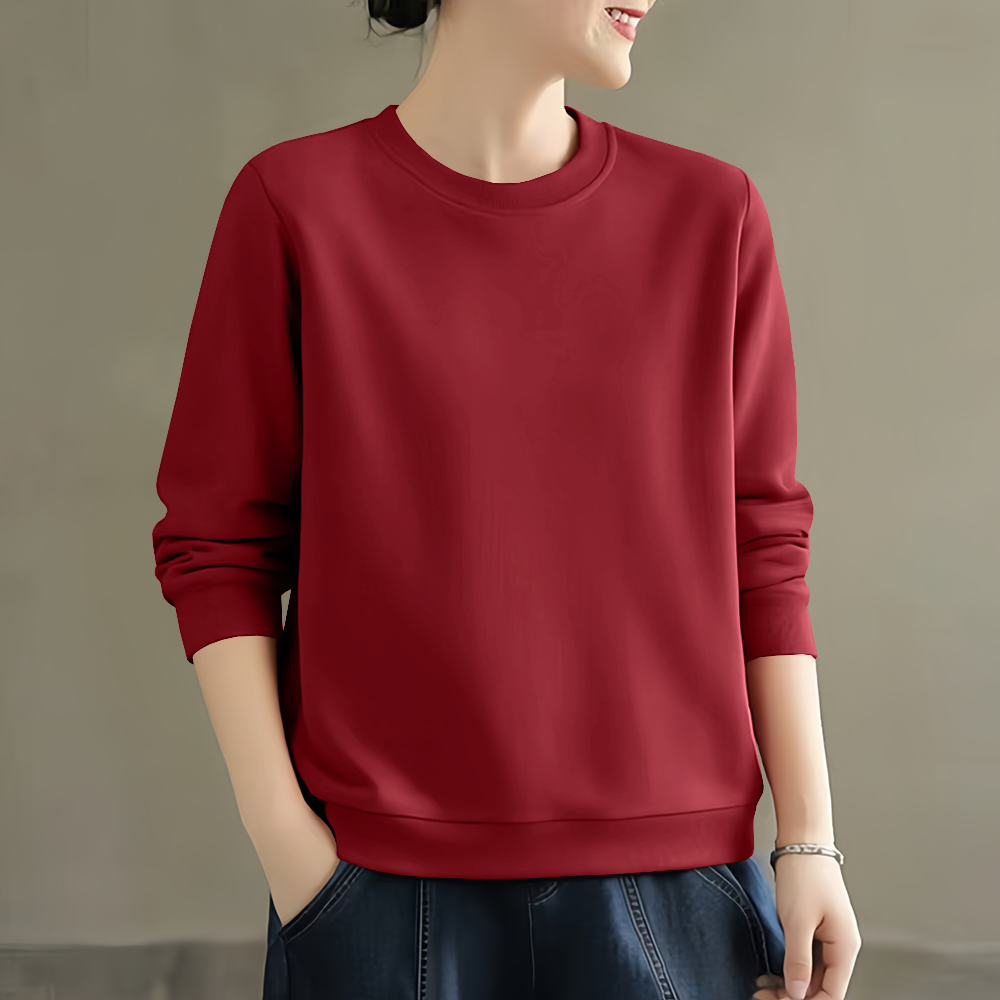 时尚洋气宽松休闲长袖保暖通勤上衣秋冬新款加绒女士加厚圆领卫衣