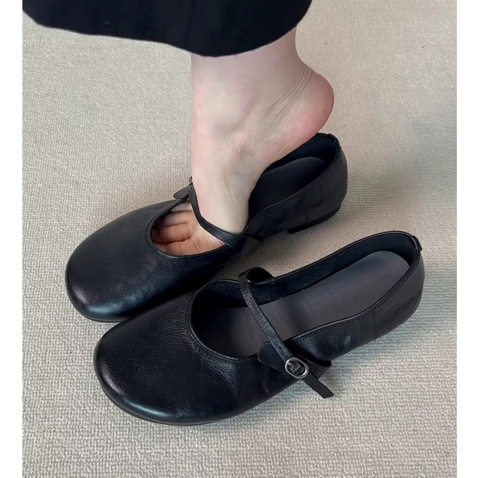 羊皮版~法式复古浅口圆头单鞋女气质芭蕾鞋配裙子平底玛丽珍鞋子