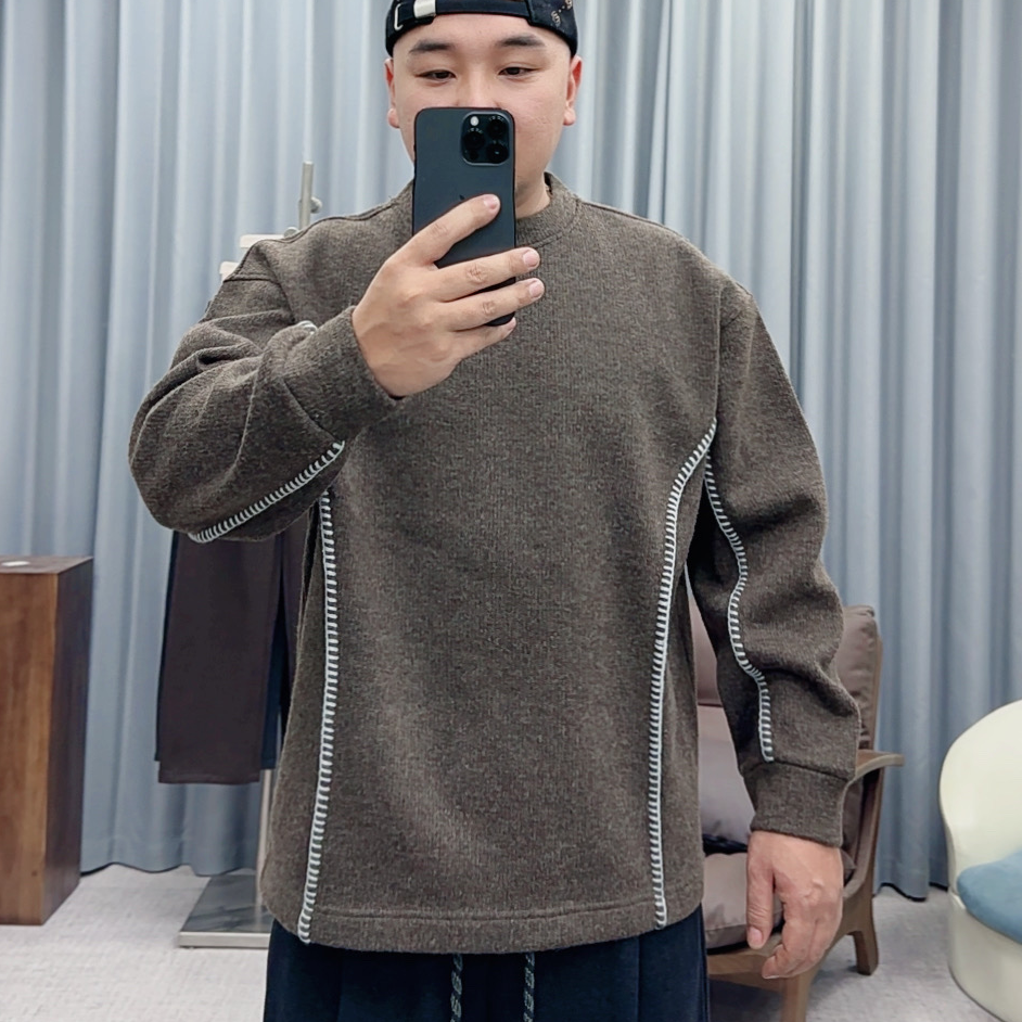 冬季高质感羊毛混纺男士加绒圆领卫衣保暖舒适潮流款上衣