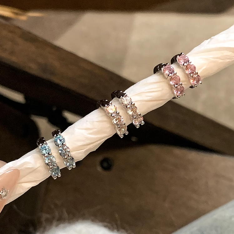 钛钢耳饰 双耳洞彩色锆石耳圈超闪精致素圈耳环小众圈圈耳钉耳扣