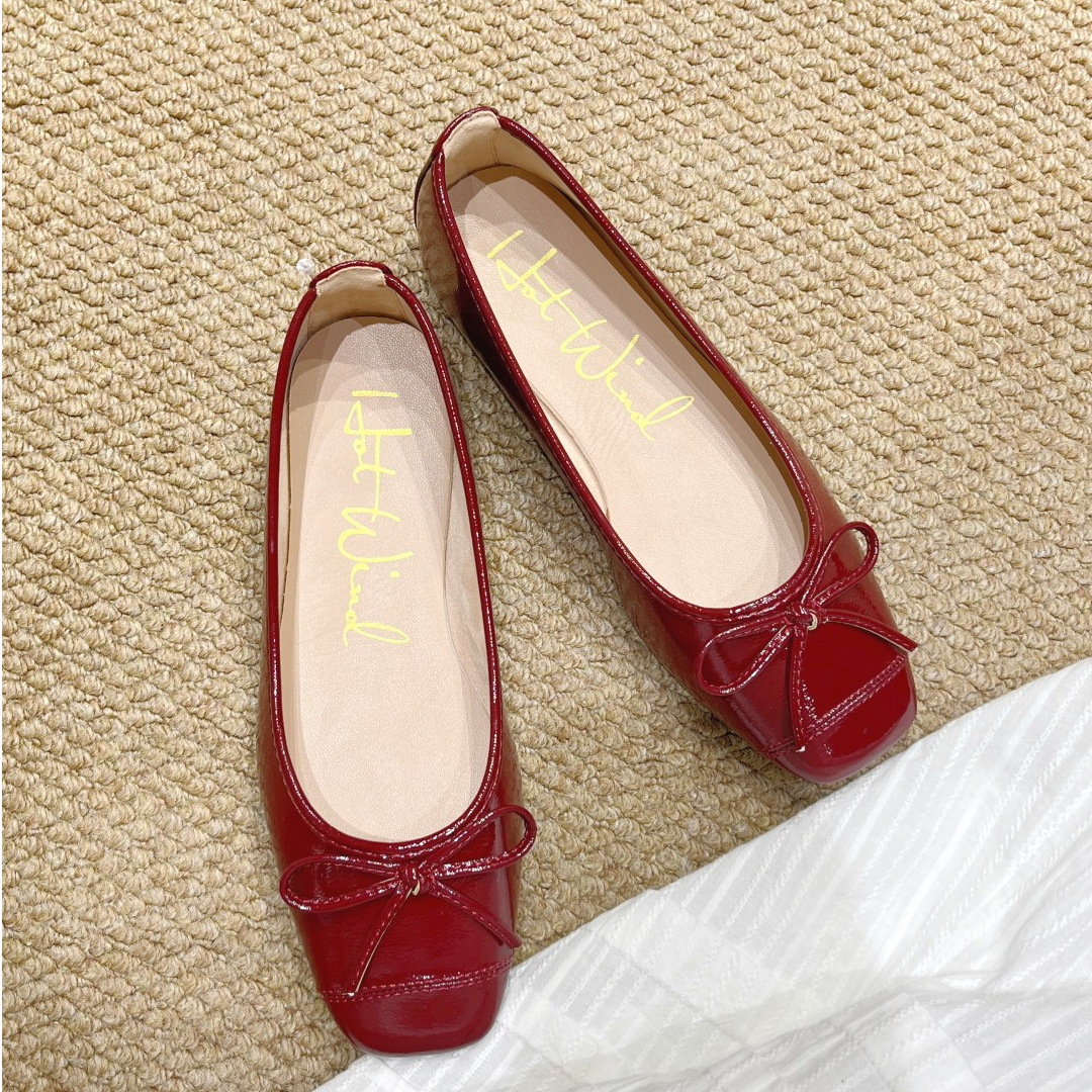 热风2023年春夏田园风蝴蝶结浅口鞋商务明星同款百搭鞋子H07W3101