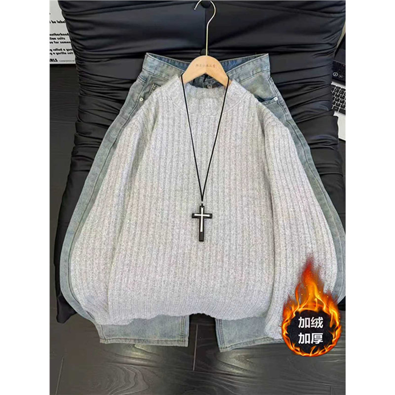 美式加绒打底衫男款秋冬cleanfit长袖T恤高级感卫衣休闲条纹上衣