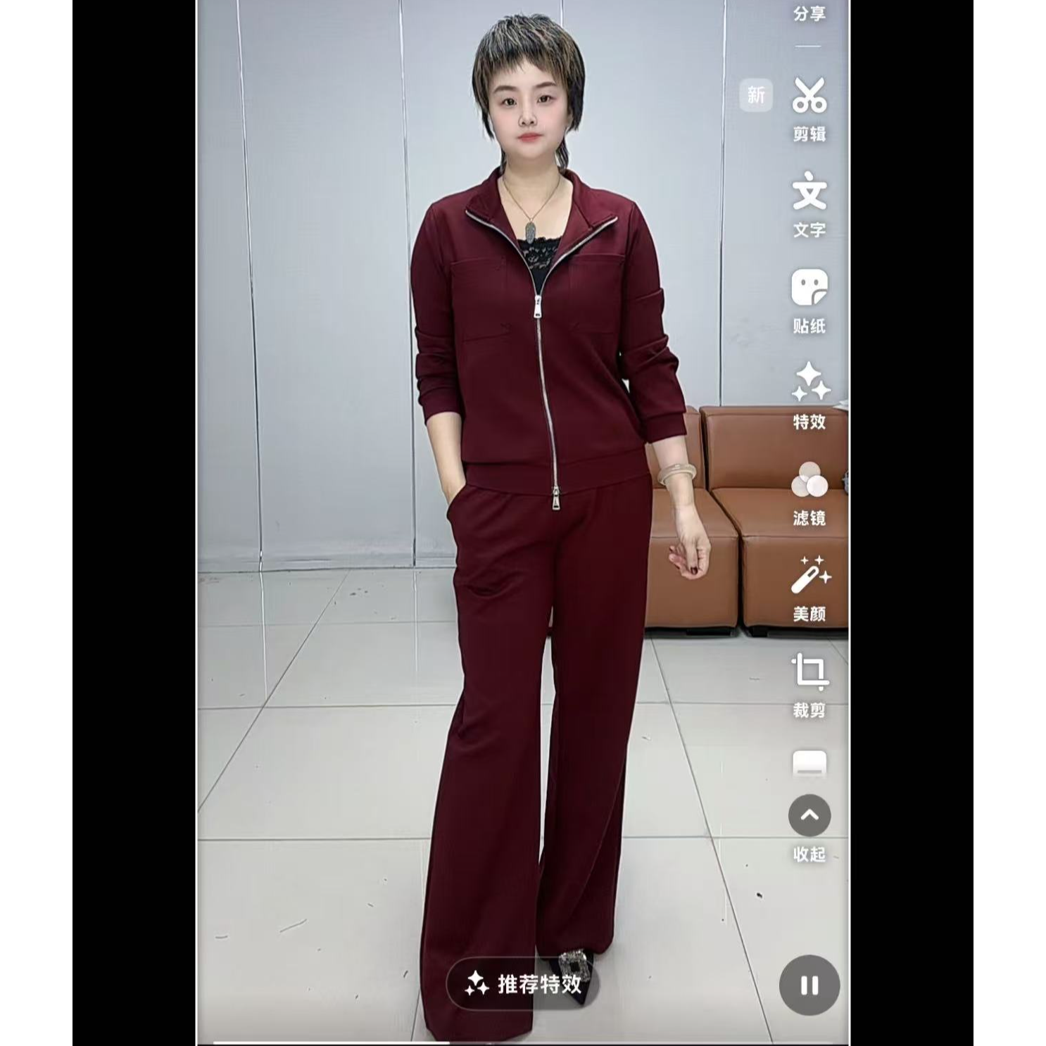 小施家时尚设计纯色休闲套装8225