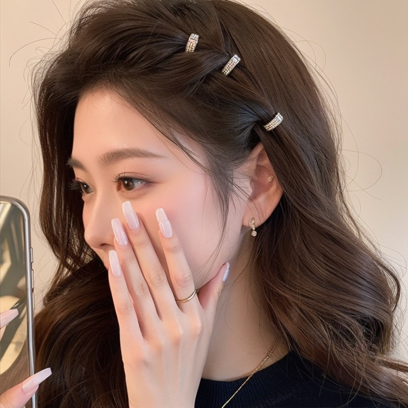 小香风发扣夹圆形金属发扣女前额水钻发卡碎发刘海侧边小夹子发饰