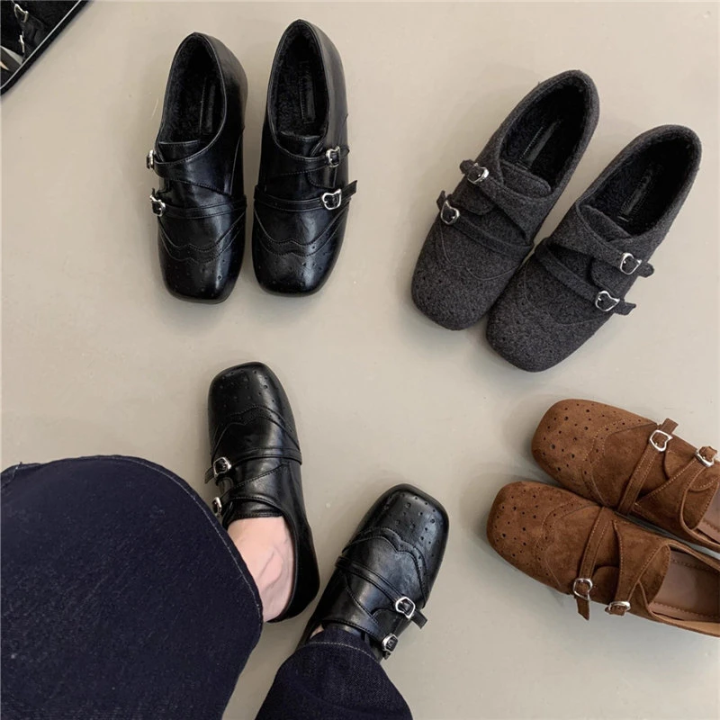 复古雕花方头英伦风双排扣2025秋冬玛丽珍小皮鞋内增高百搭单鞋女