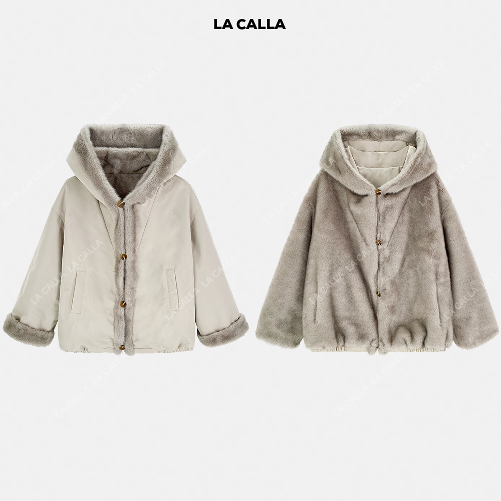 LA CALLA【高智风】双面银十字环保貂皮两穿外套WD25W52