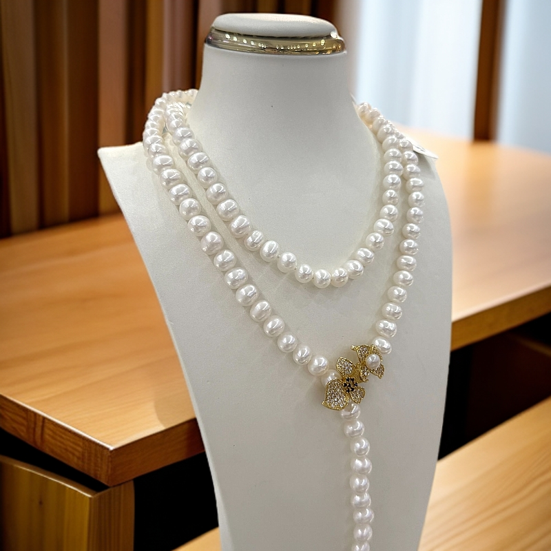 【鱼先生】60双12赵露思款天然无核淡水真珍珠项链毛衣链长款诸暨珠