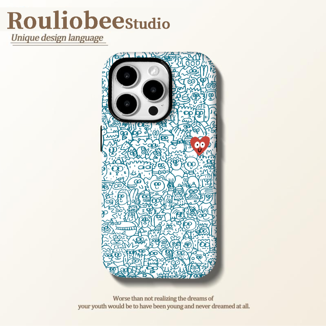 KEWU蓝色线条菲林二合一适用苹果16PRO手机壳华为vivo小米15oppo