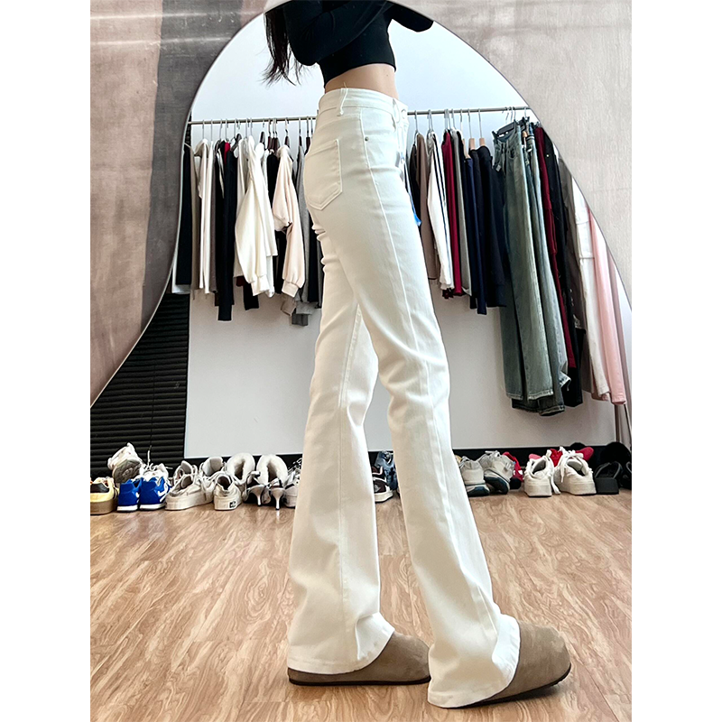 裤长110高个子加长高腰白色微喇牛仔裤女秋冬加绒显瘦修身喇叭裤