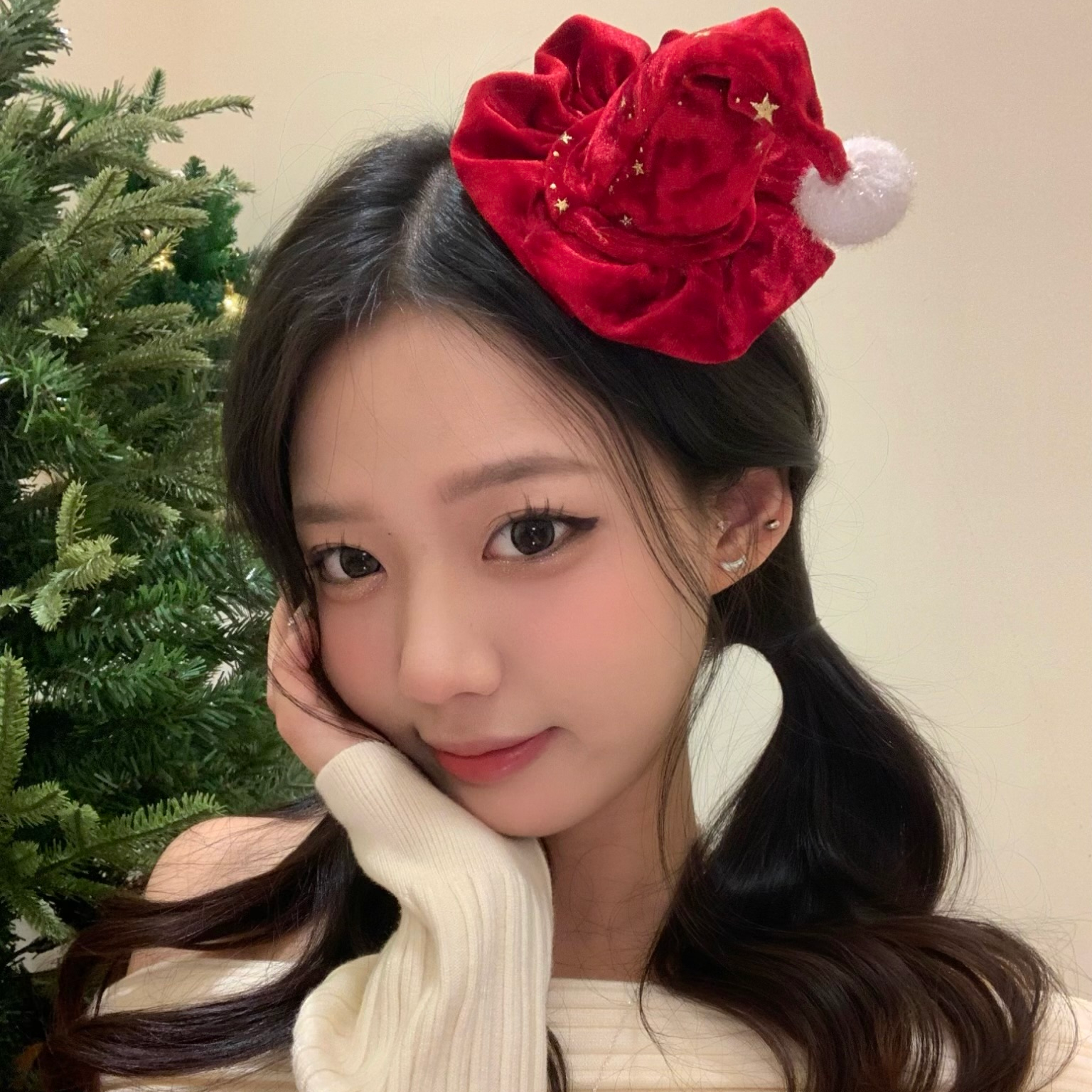 红色毛球星星圣诞帽发夹女圣诞节氛围感拍照装扮百搭发饰头饰发卡