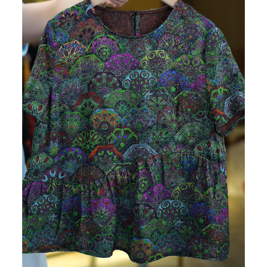 虹裳《非遗美学》1350夏季新款印花时尚短袖上衣