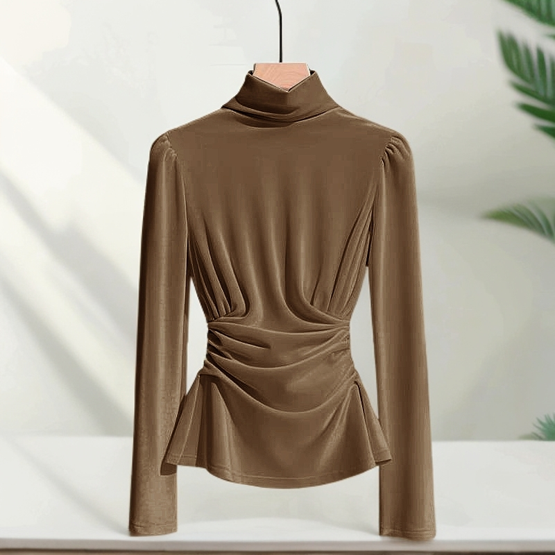 法式独特超好看小香风内搭衬衫2025早春轻奢高级感咖色丝绒上衣女