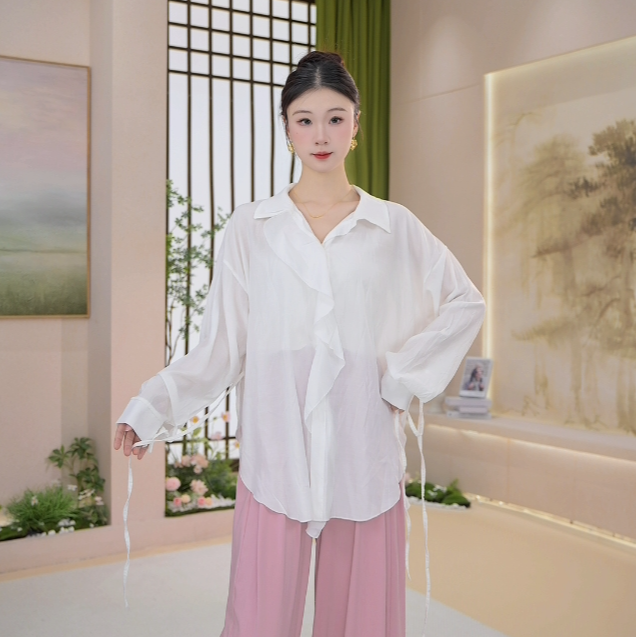 天丝绸缎飘逸衬衫中国舞服宽松日常形体舞蹈服瑜伽修身练功形体服