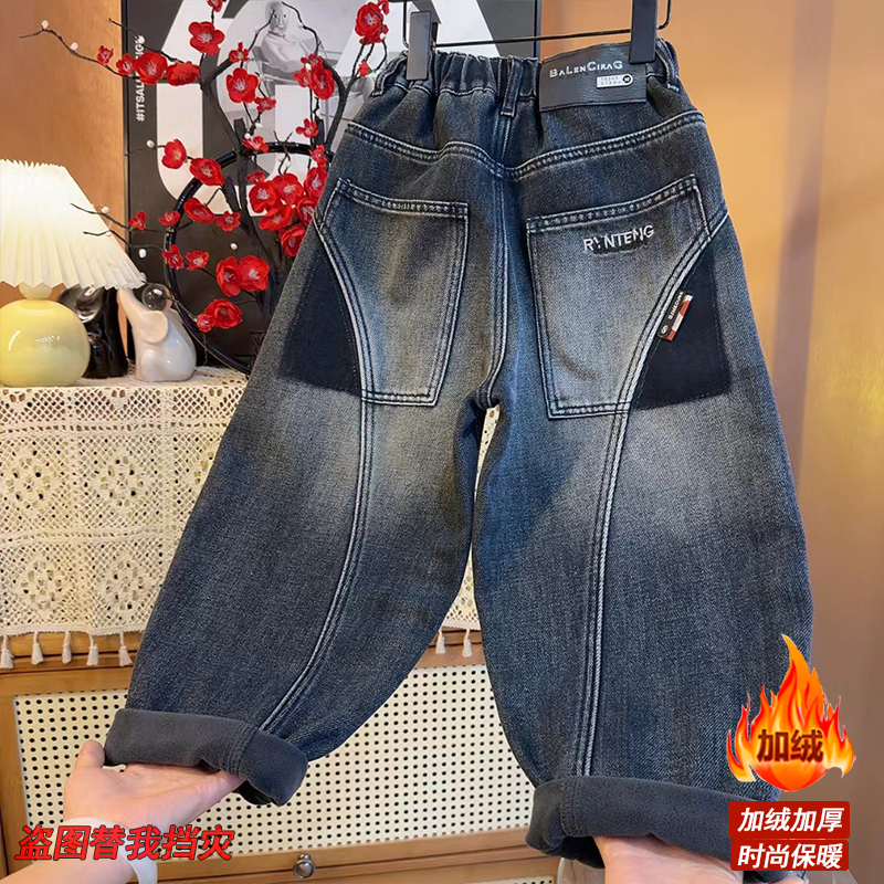 【潮流时髦牛仔裤】秋冬款新款韩范中大童宽松牛仔裤19773