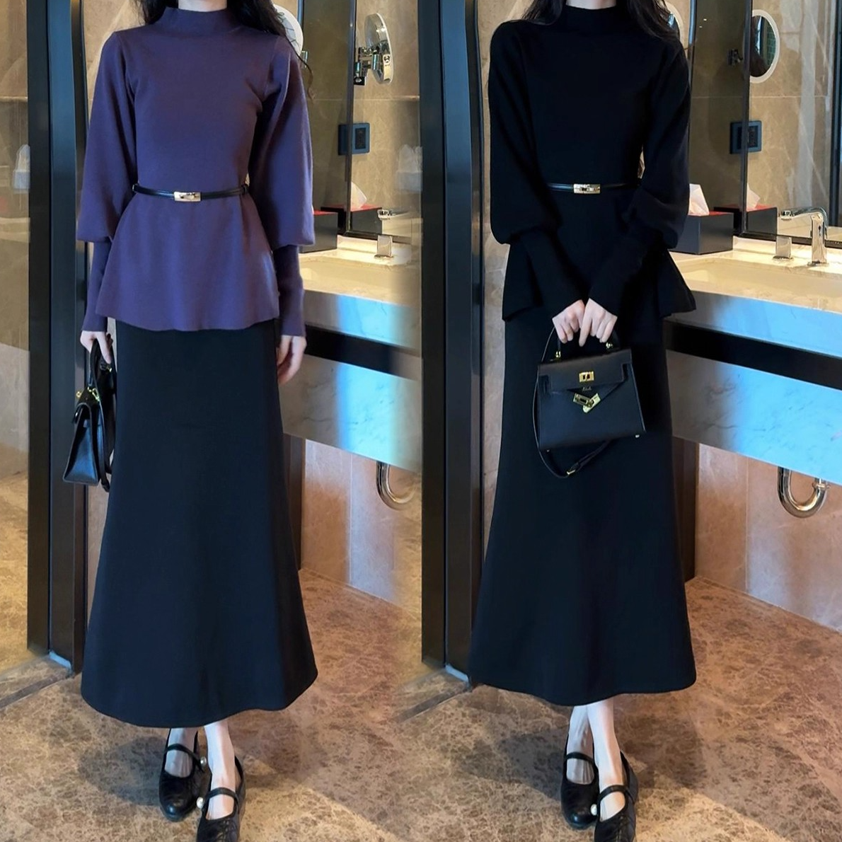 时尚套装裙女2025秋冬新款洋气收腰显瘦针织毛衣半身裙两件套裙潮