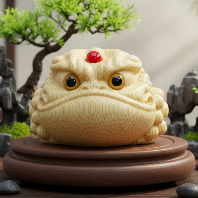 《鸿运当头》恶霸金蟾5.5左右实心竹雕刻金蟾手把件龙血金丝竹金蟾