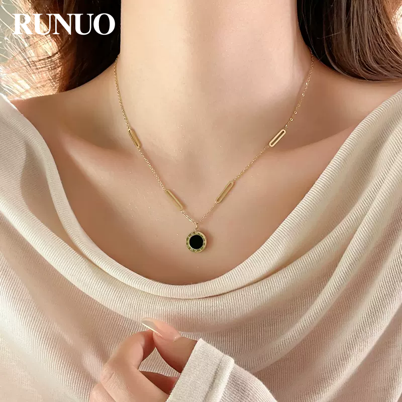 钛钢项链 黑白双面罗马项链轻奢百搭时尚秋冬款不掉色项链