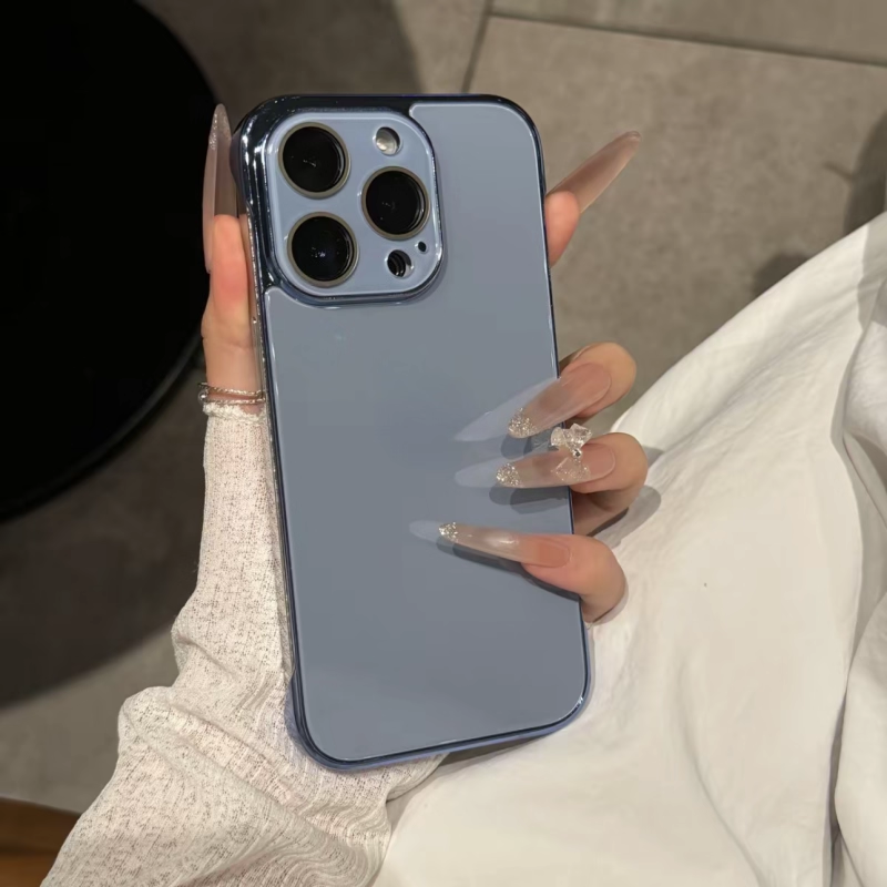 ins风冰感玻璃无边框适用苹果16Promax手机壳iPhone15自带镜头膜