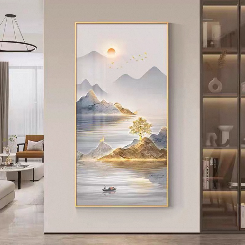 新款轻奢旭日东升玄关装饰画适用于走廊过道客厅山水画新款