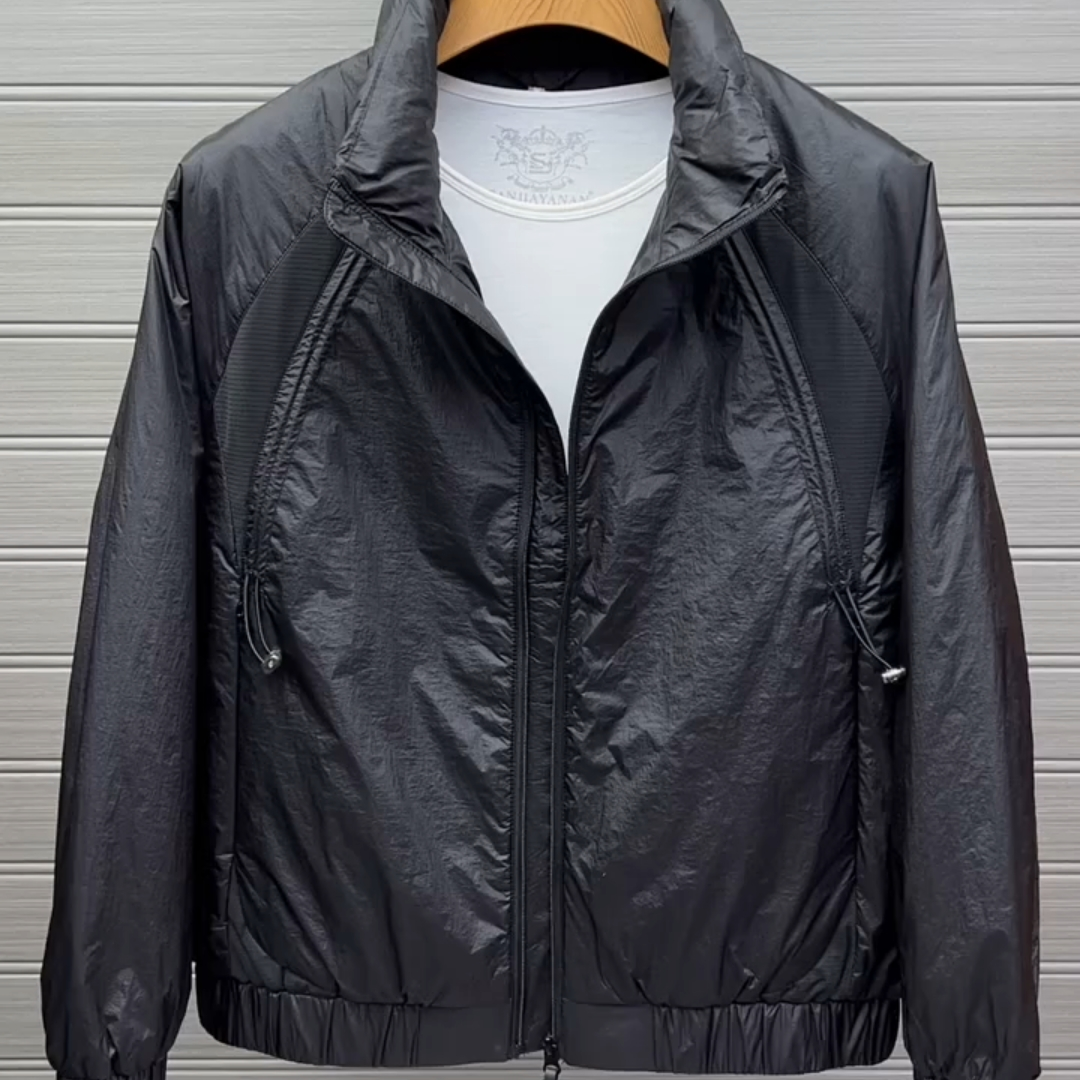 Qn7秋冬新款男士高品质防寒保暖立领拉链长袖夹克外套短款纯色