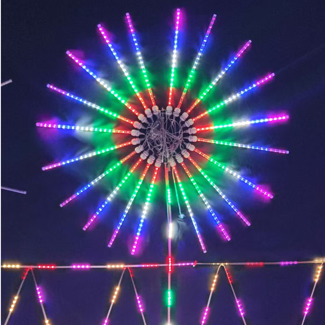 LED太阳花烟花灯直径1.2米20根灯管防寒防冻防雨防水爆闪暴亮