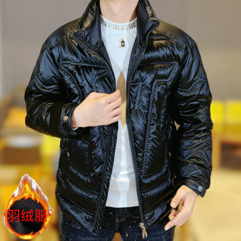 2025冬季新款男士高品质轻奢时尚字母立体雕花休闲保暖羽绒服外套