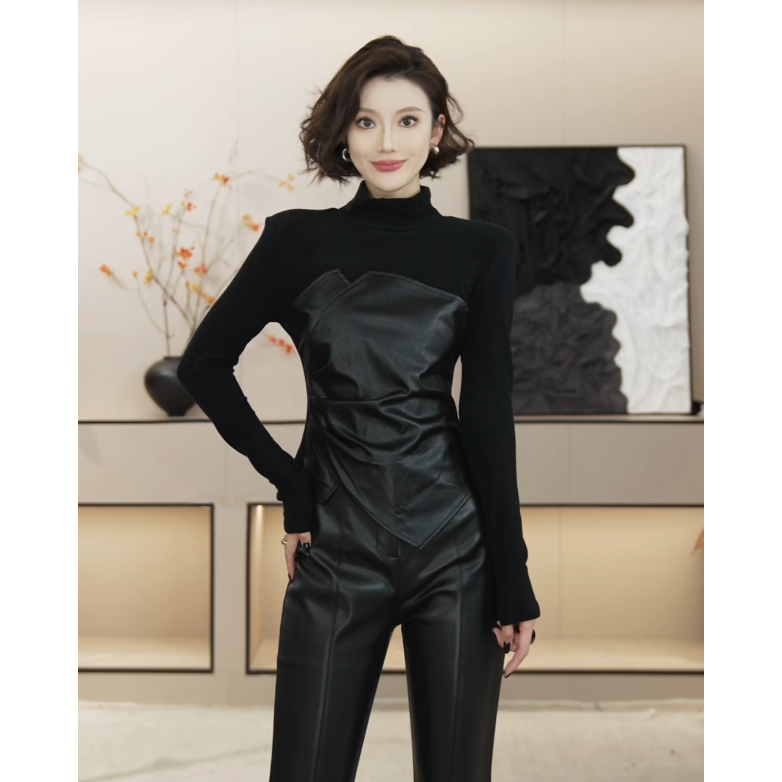 【西部卡曼奇】25年秋新款酷帅奥绒拼接皮设计修身上衣HBZW800057