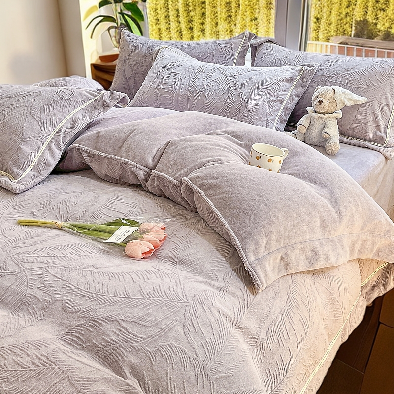 富安娜新款加厚保暖印花牛奶绒四件套冬季珊瑚绒短毛宝宝绒床单罩