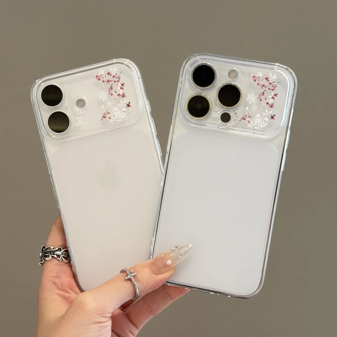 秒变大视窗卡通樱花树雪人适用苹果17PROMAX透明手机壳16PRO软壳