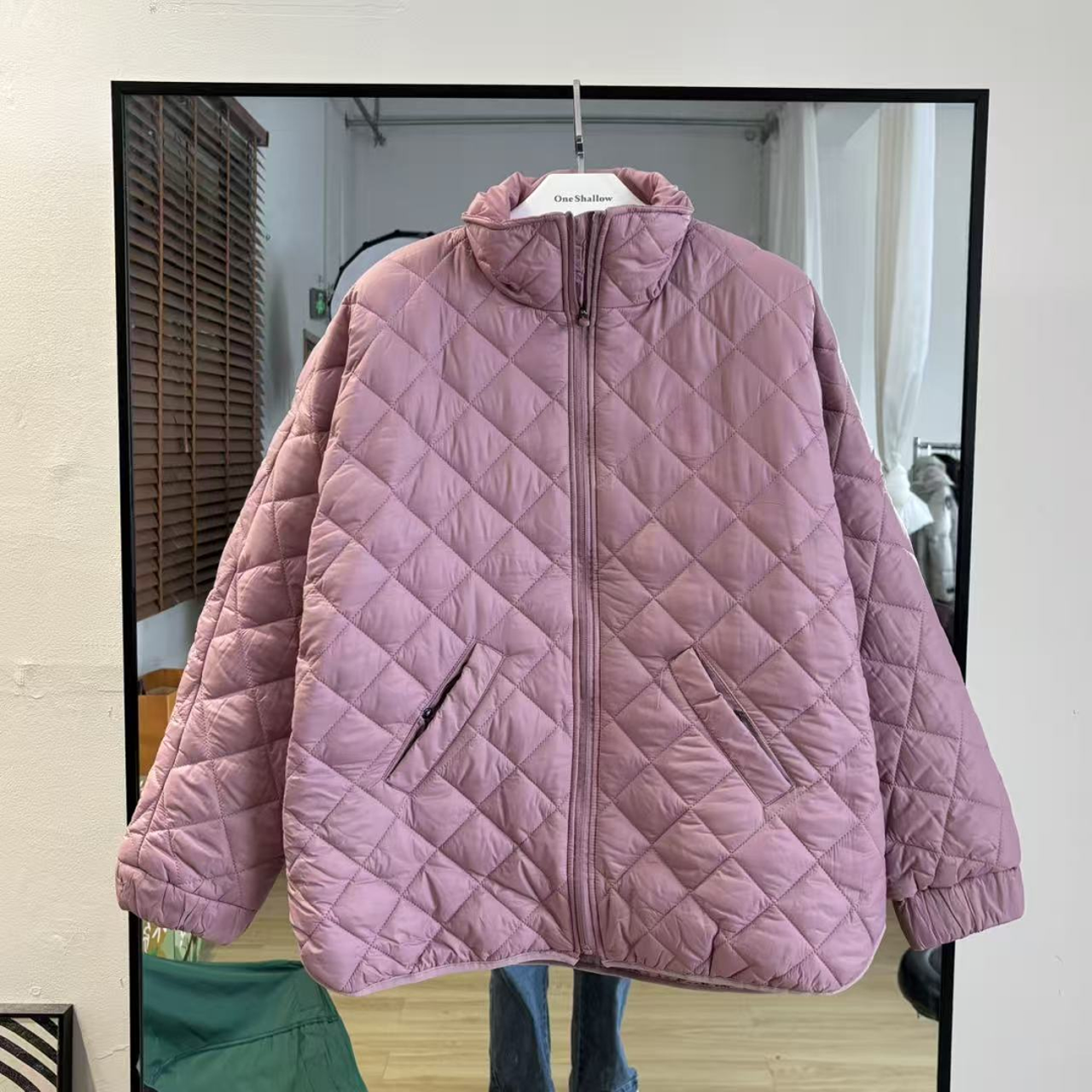 秋冬立领菱格宽松休闲棉衣6854