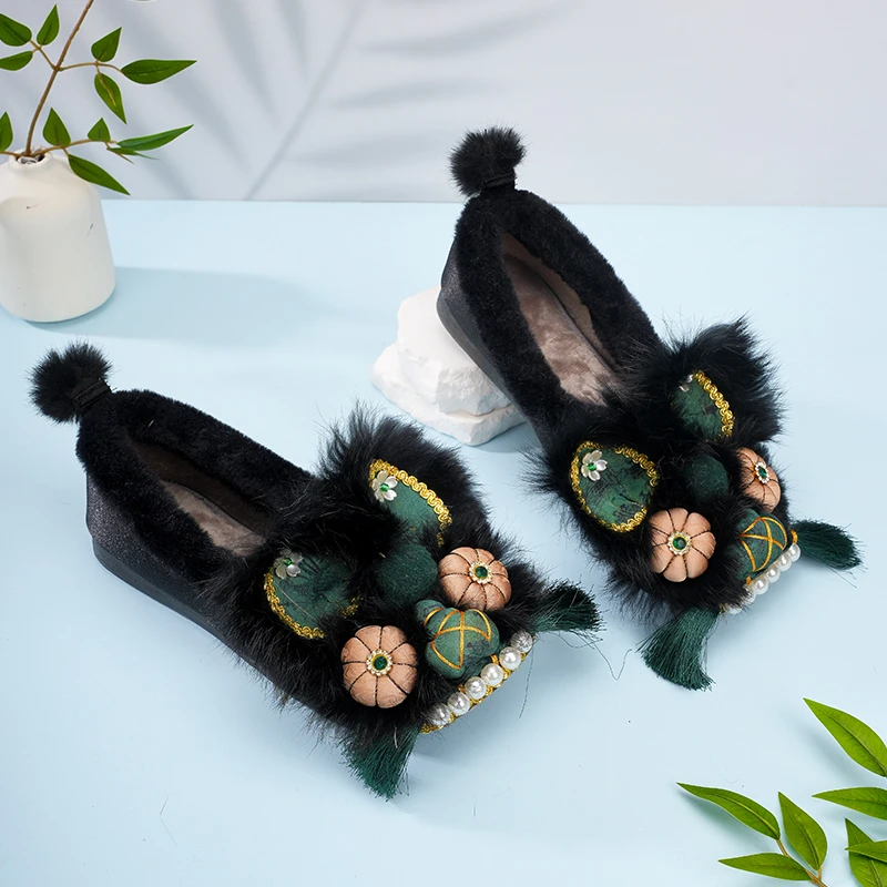 冬季手工虎头棉鞋女新中式虎头鞋成人女保暖绣花加绒鞋加绒虎头鞋