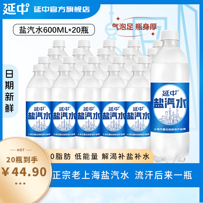 延中盐汽水600ml*20瓶老上海正宗味道0脂肪夏日汽水运动补盐补水