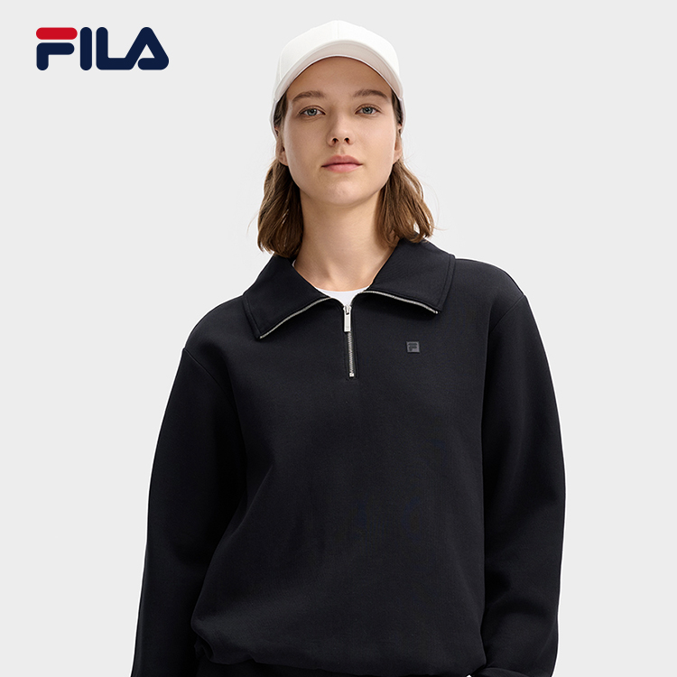 FILA 斐乐官方女子套头卫衣秋冬休闲舒适半拉链运动休闲针织上衣