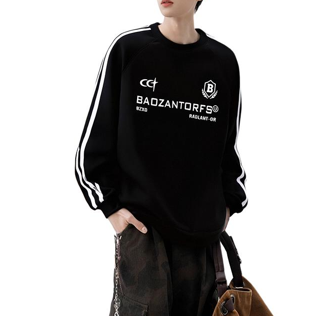 BAOZAN/爆赞秋冬款圆领卫衣男长袖T恤宽松潮流学生上衣男装打底衫