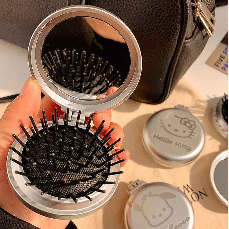可爱三丽鸥折叠迷你气囊梳随手化妆镜梳子一体两用学生女便携镜梳
