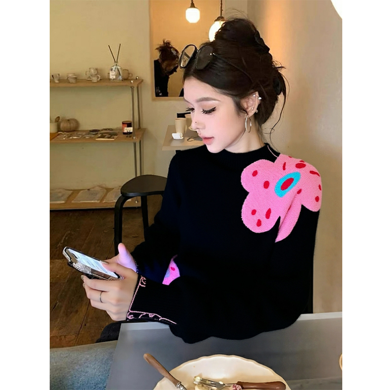 2025冬季软糯慵懒风上衣高级感超好看减龄法式别致独特黑色毛衣女