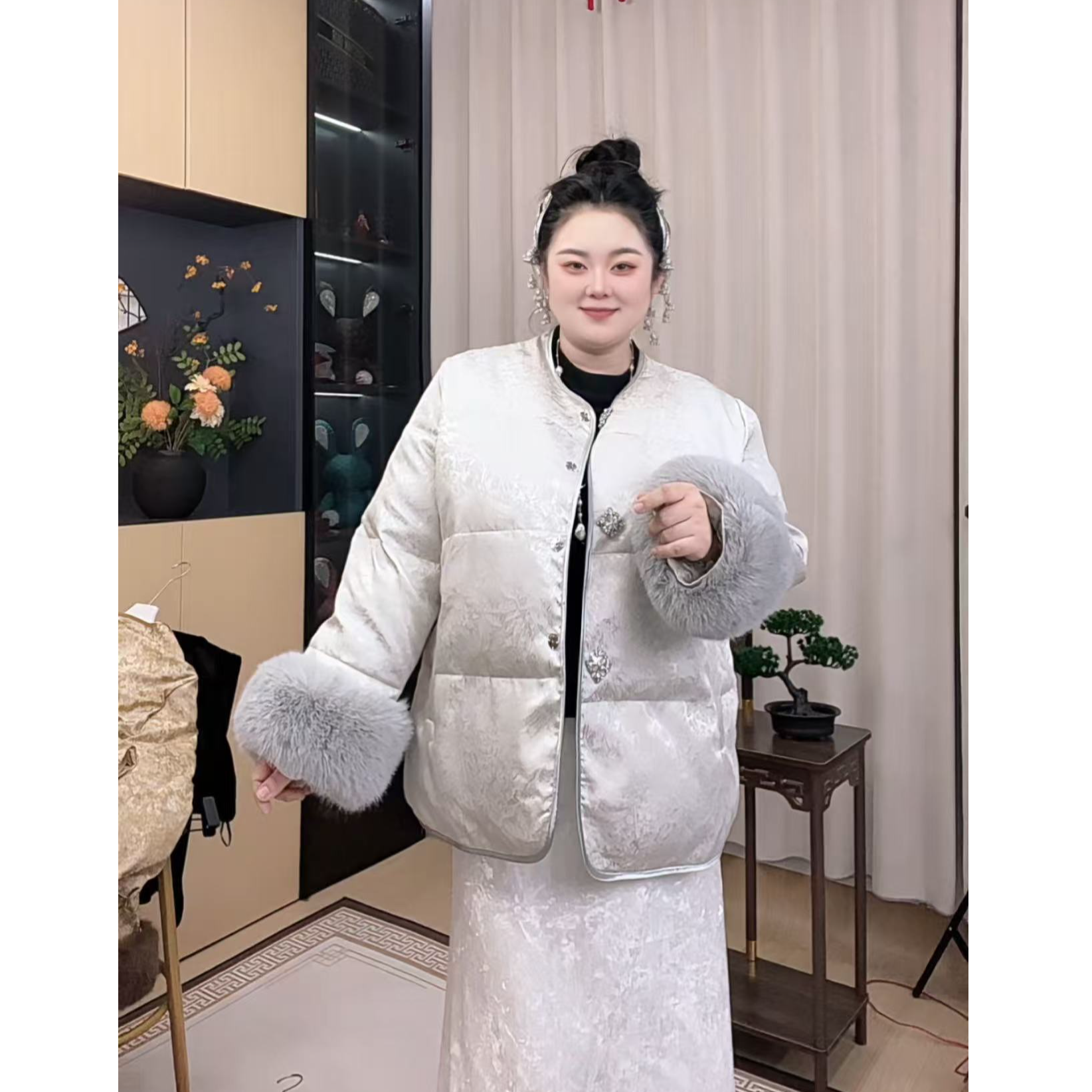 胖小旭【琼枝玉树】秋冬加棉厚款中式大码国风小香风钻扣外套女