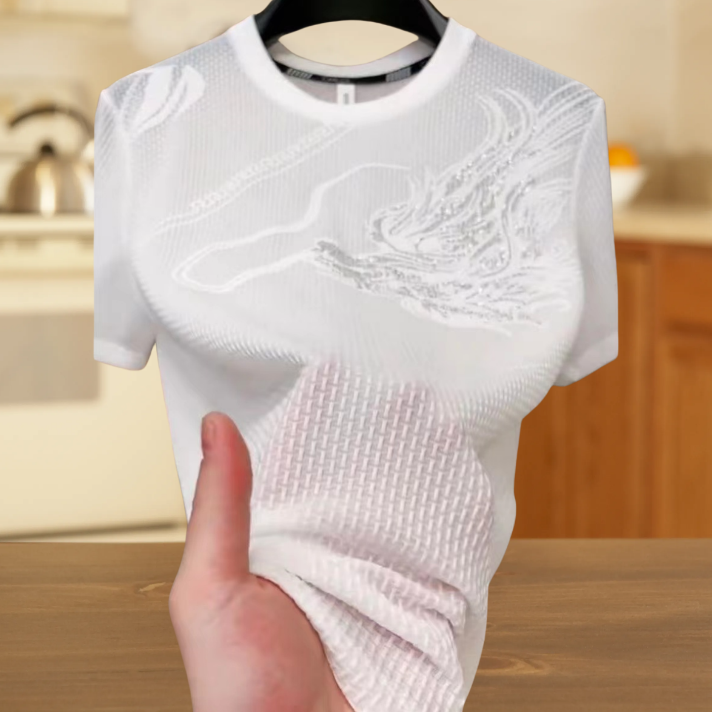 高端夏季网眼冰丝t恤男短袖新款圆领休闲提花大码半袖薄款男上衣