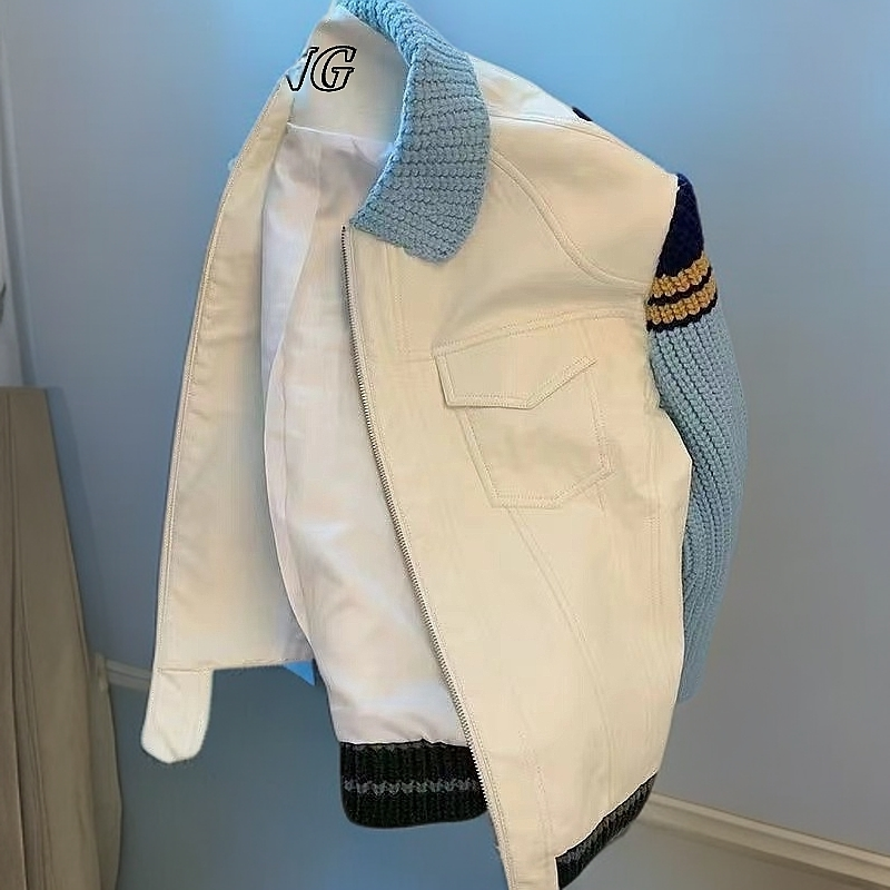 NYING原色复古几何长袖夹克时尚拼色宽松上衣潮流款秋冬必备外套