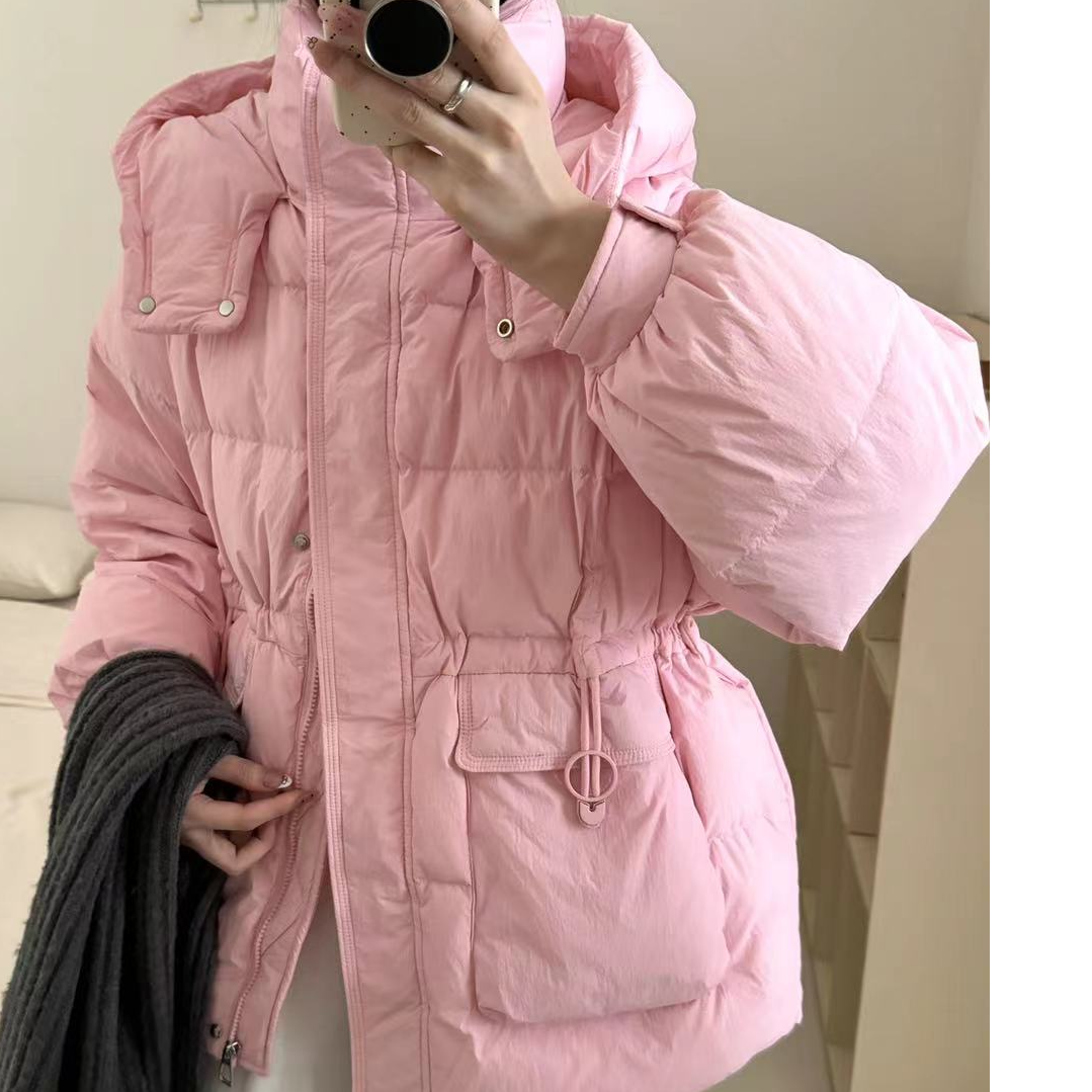 2025圆环款外套时尚保暖短款休闲百搭连帽宽松加厚纯色冬季羽绒服