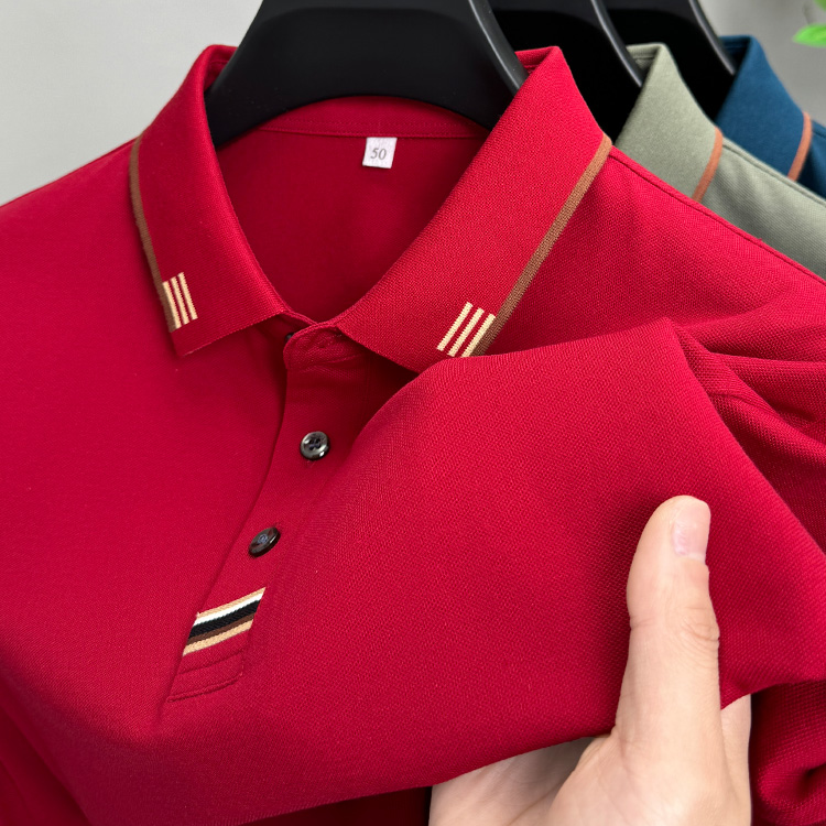 in cotton sea高档纯色短袖T恤男士夏季透气本命年红色百搭POLO衫