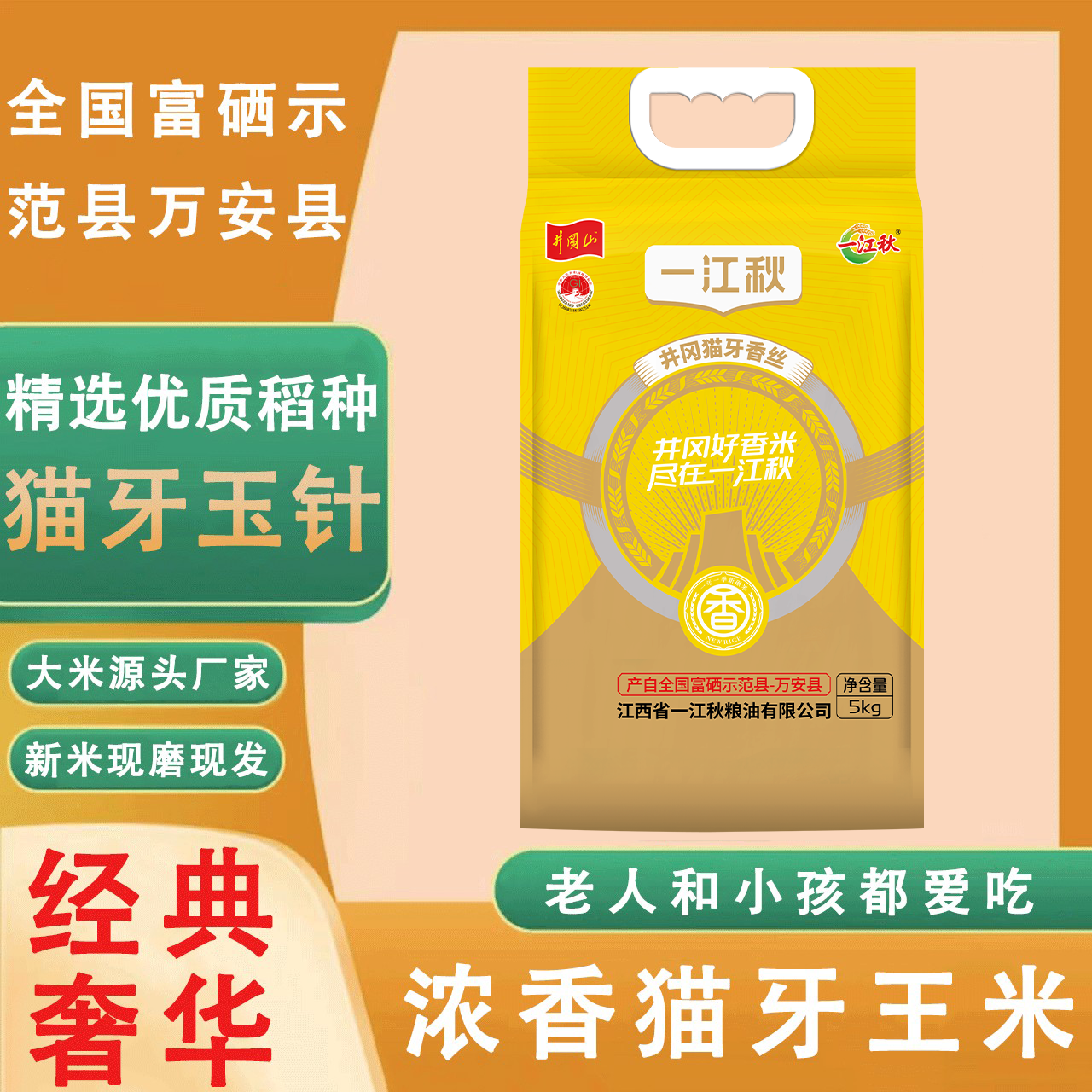 一江秋井冈山猫牙米 5/10斤真空 新鲜长米粒大米天然香米现磨