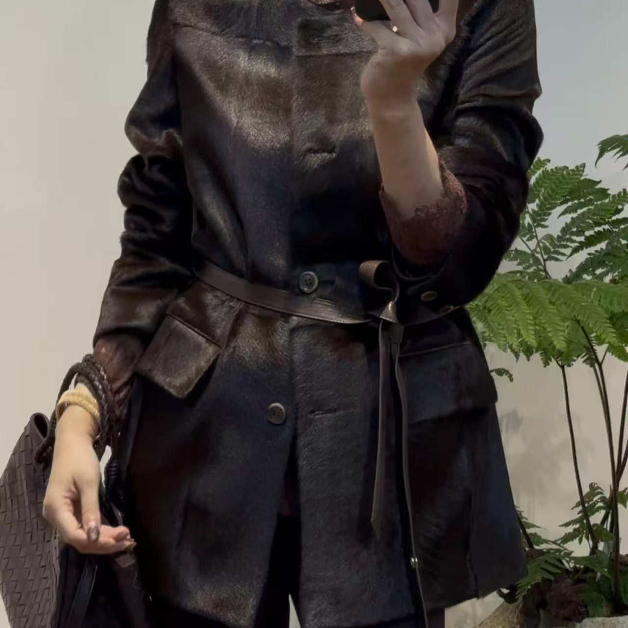 TANTAN 气质显瘦秋季收腰复古绵羊皮皮毛一体皮衣2778