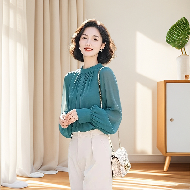 小个子轻奢设计感小众高级超好看法式绿色衬衫女款2025年新款春装