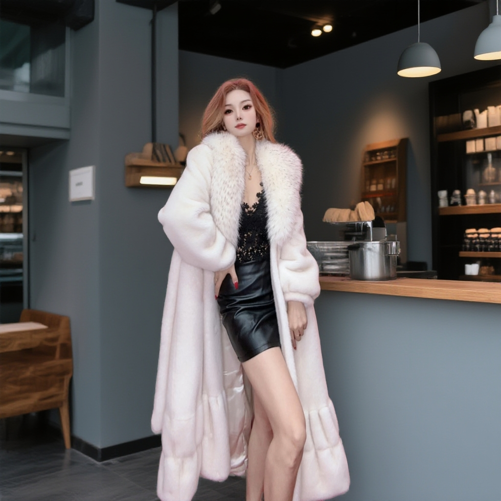 【欧版高奢】2026巴黎时装周走秀长款黑色翻毛领加厚高级毛毛外套