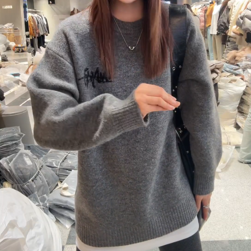 新款秋冬冬季遮屁股洋气假两件针织上衣LK2508135